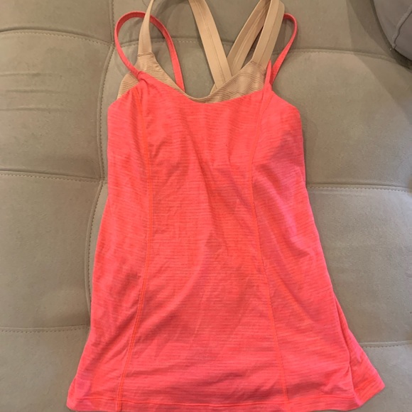 Neon Pink with tan bra lululemon tank size 2 - Picture 2 of 6